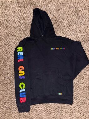 Real Gas Club Black Hoodie with Rainbow Logo